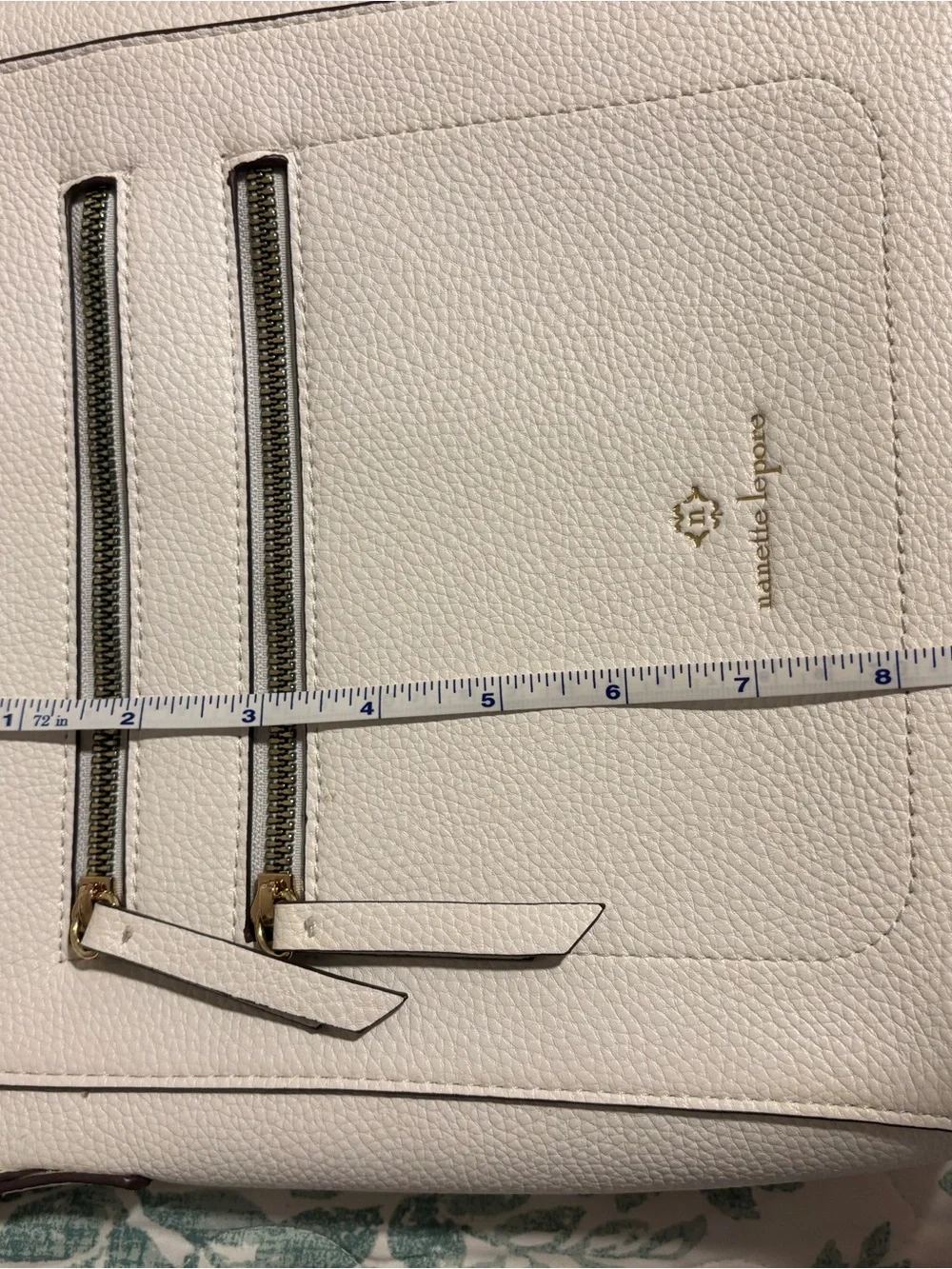 Classic Minimalist Nanette Lepore Ivory Pebbled Crossbody Bag Double Zip Gold